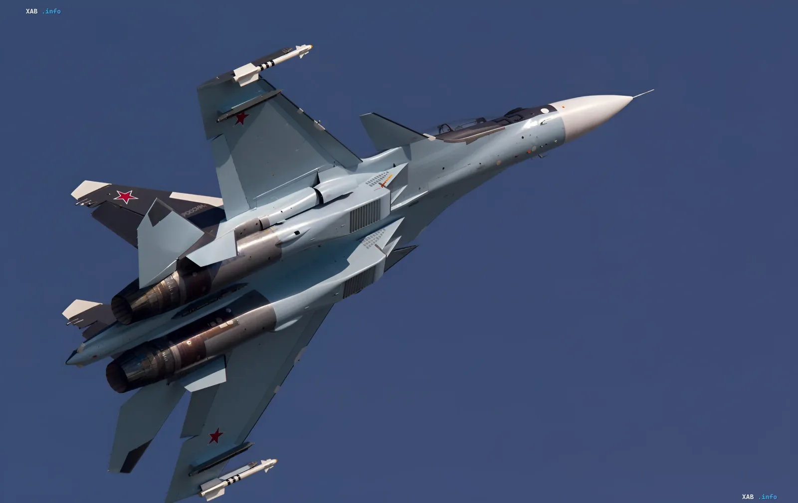 Russian Su-35 fighter jet in flight, confirmed by Ukrainian Air Force as shot down