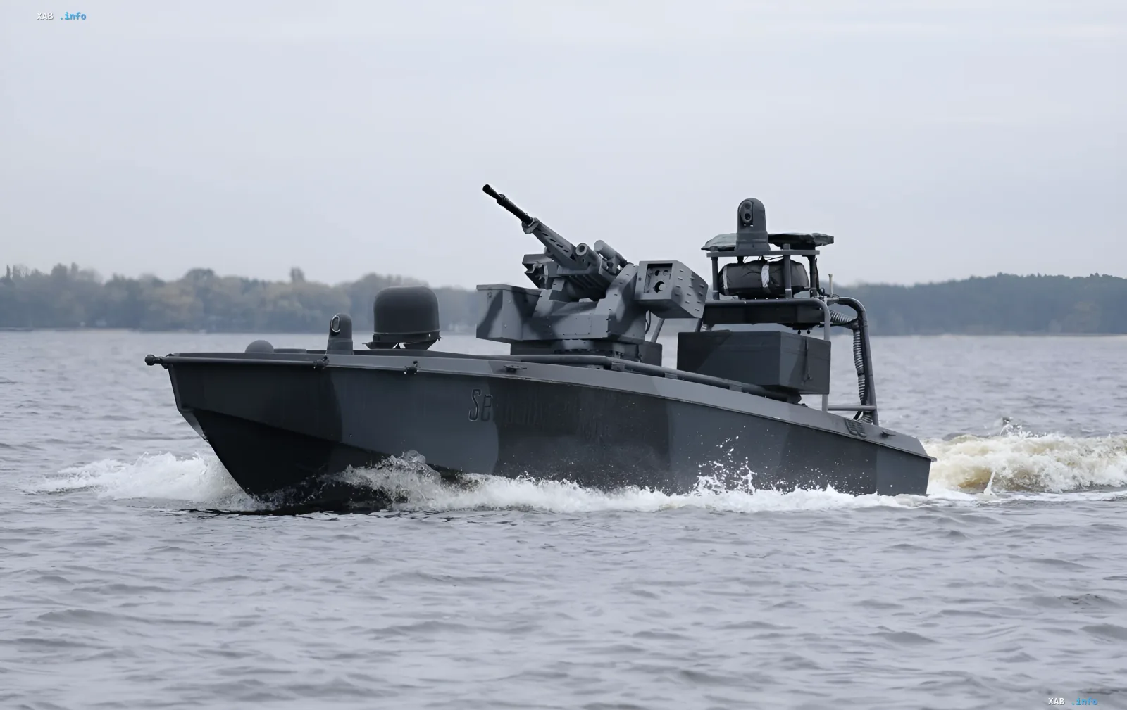 Combat unmanned Sea Baby boat with machine gun in action at sea — key element of strike against Russian tanker off Crimea