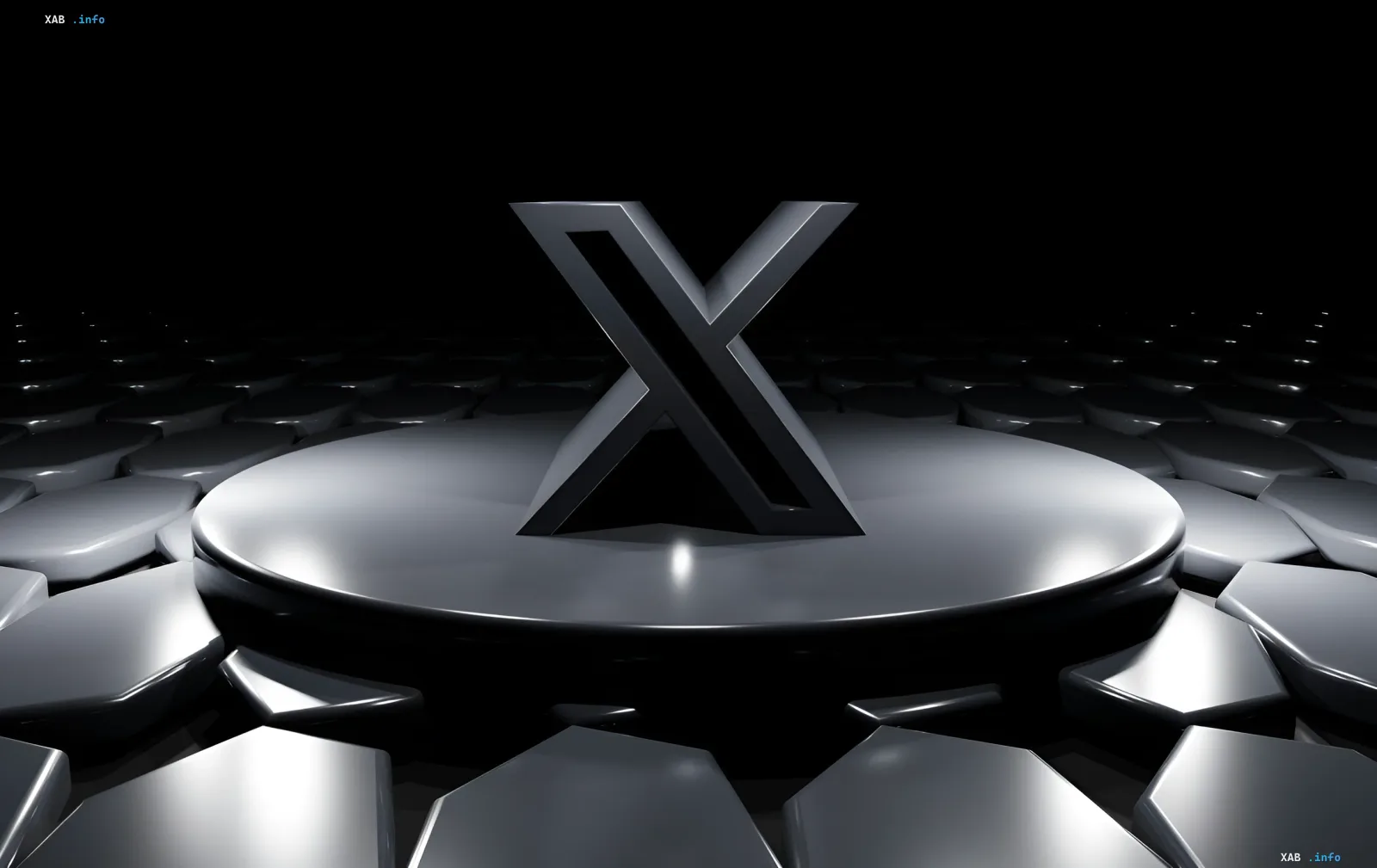 Логотип X на футуристичной платформе, символизирующий запуск видеоредактора для борьбы с ботами и пиратами