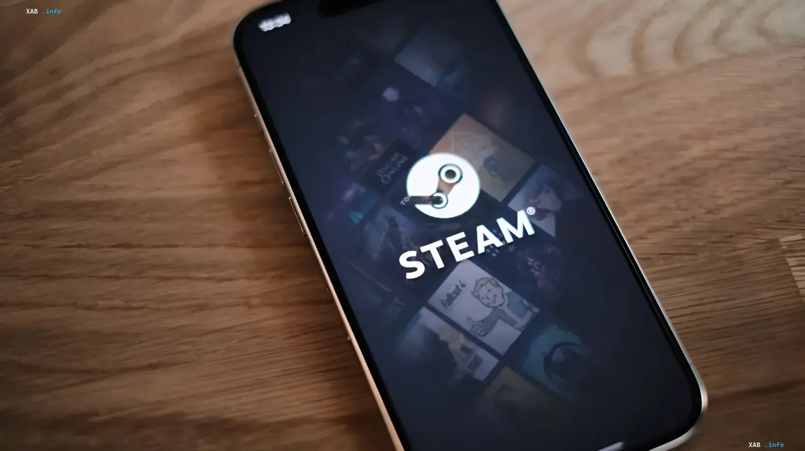 Steam logo on a smartphone screen, illustrating survey results on gamers' readiness to buy AI-generated games