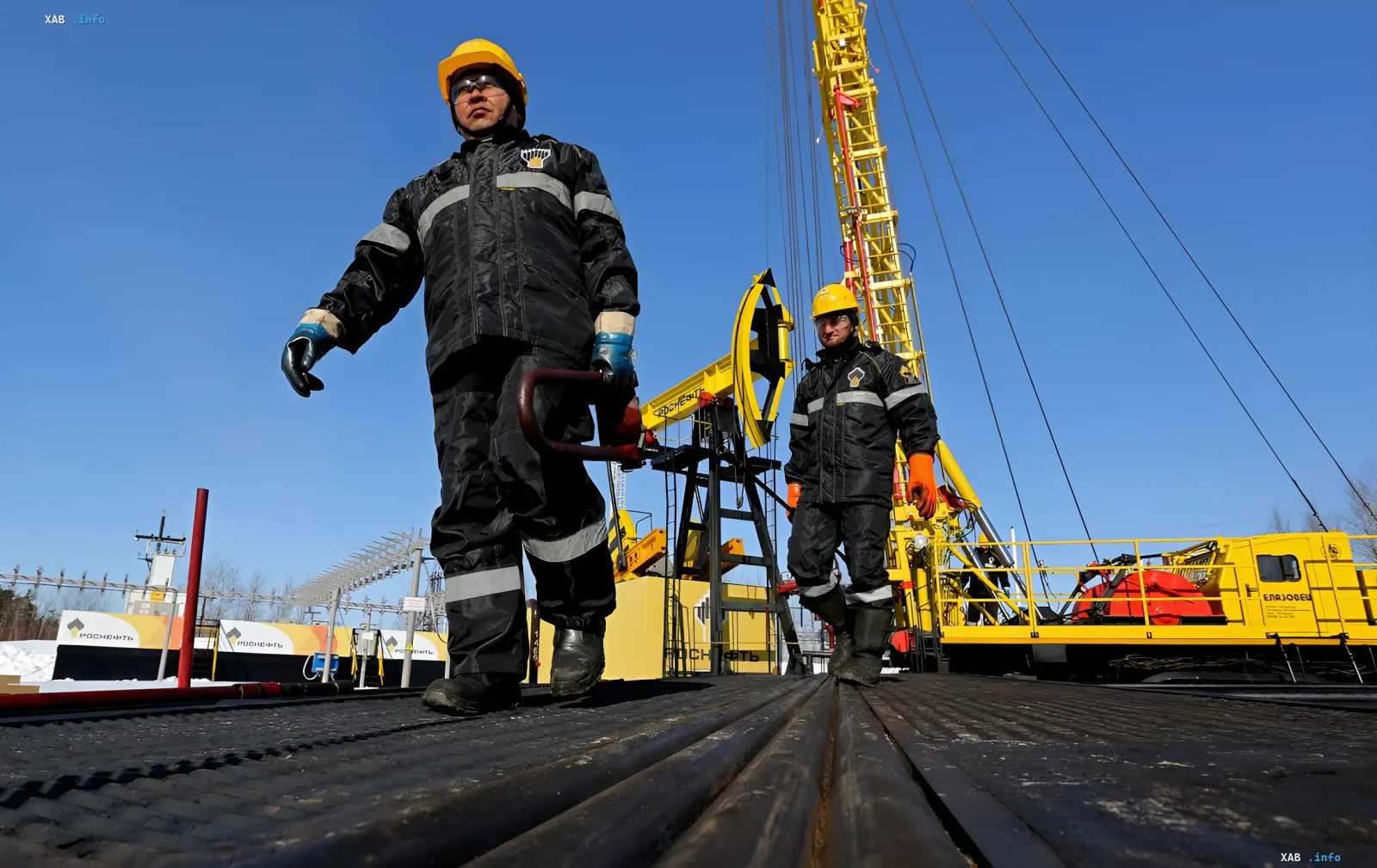 Arbeiter an einer russischen Ölbohranlage — Symbol des gelähmten Exports durch ukrainische Angriffe auf Raffinerien