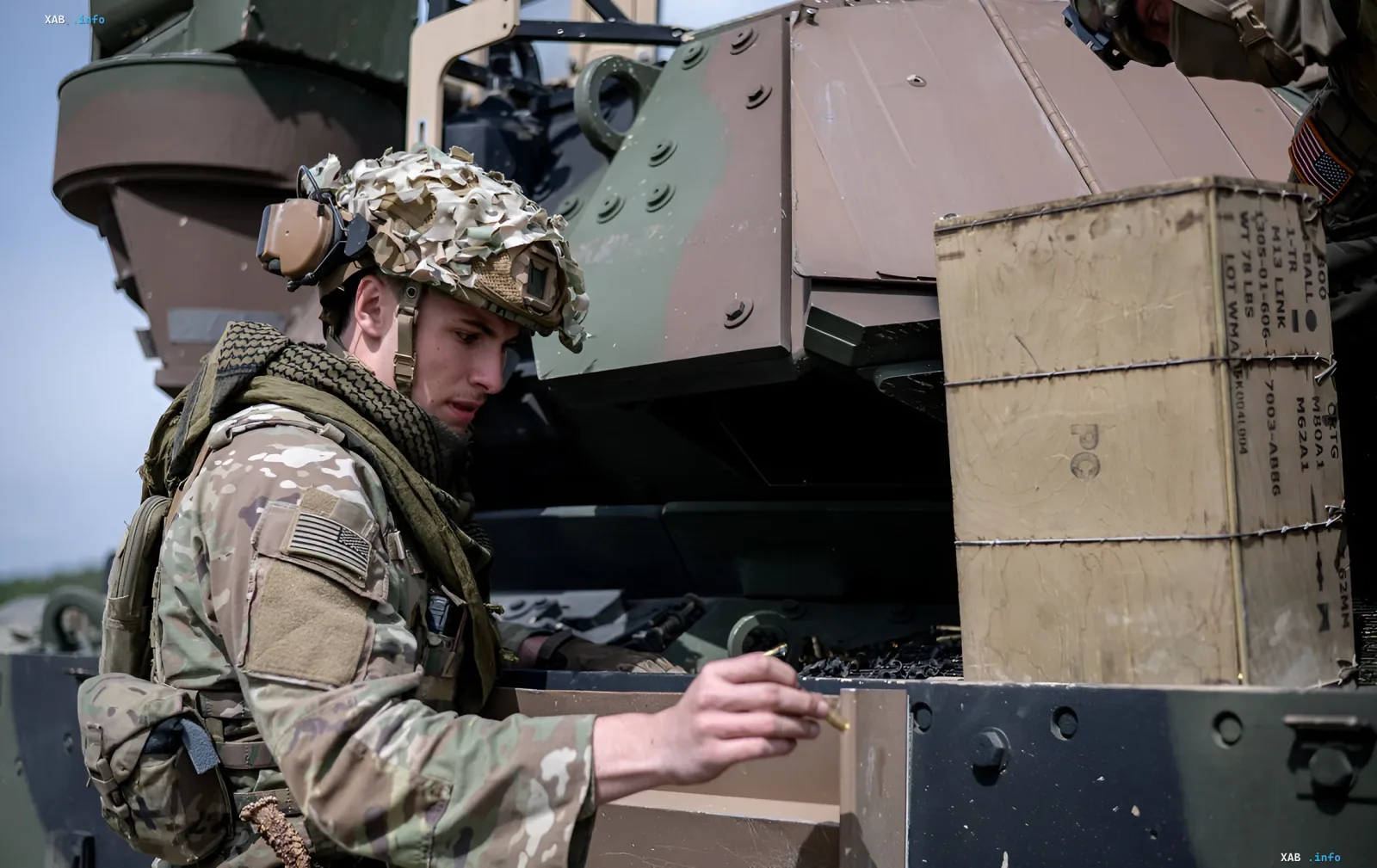 US soldier loading ammunition into military equipment during the US operation against Iran