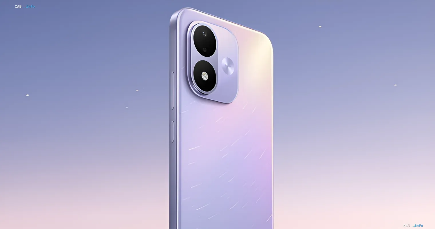 Задняя панель смартфона POCO M8 Power с двойной камерой и градиентным дизайном в фиолетово-розовых тонах