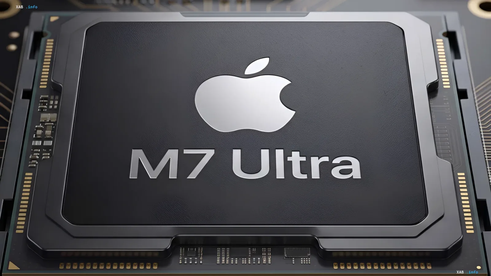 Потужний чіп Apple M7 Ultra з логотипом Apple та написом M7 Ultra, що демонструє технологічну перевагу та амбіції компанії змагатися з NVIDIA на ринку високопродуктивних процесорів.