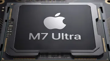 Потужний чіп Apple M7 Ultra з логотипом Apple та написом M7 Ultra, що демонструє технологічну перевагу та амбіції компанії змагатися з NVIDIA на ринку високопродуктивних процесорів.
