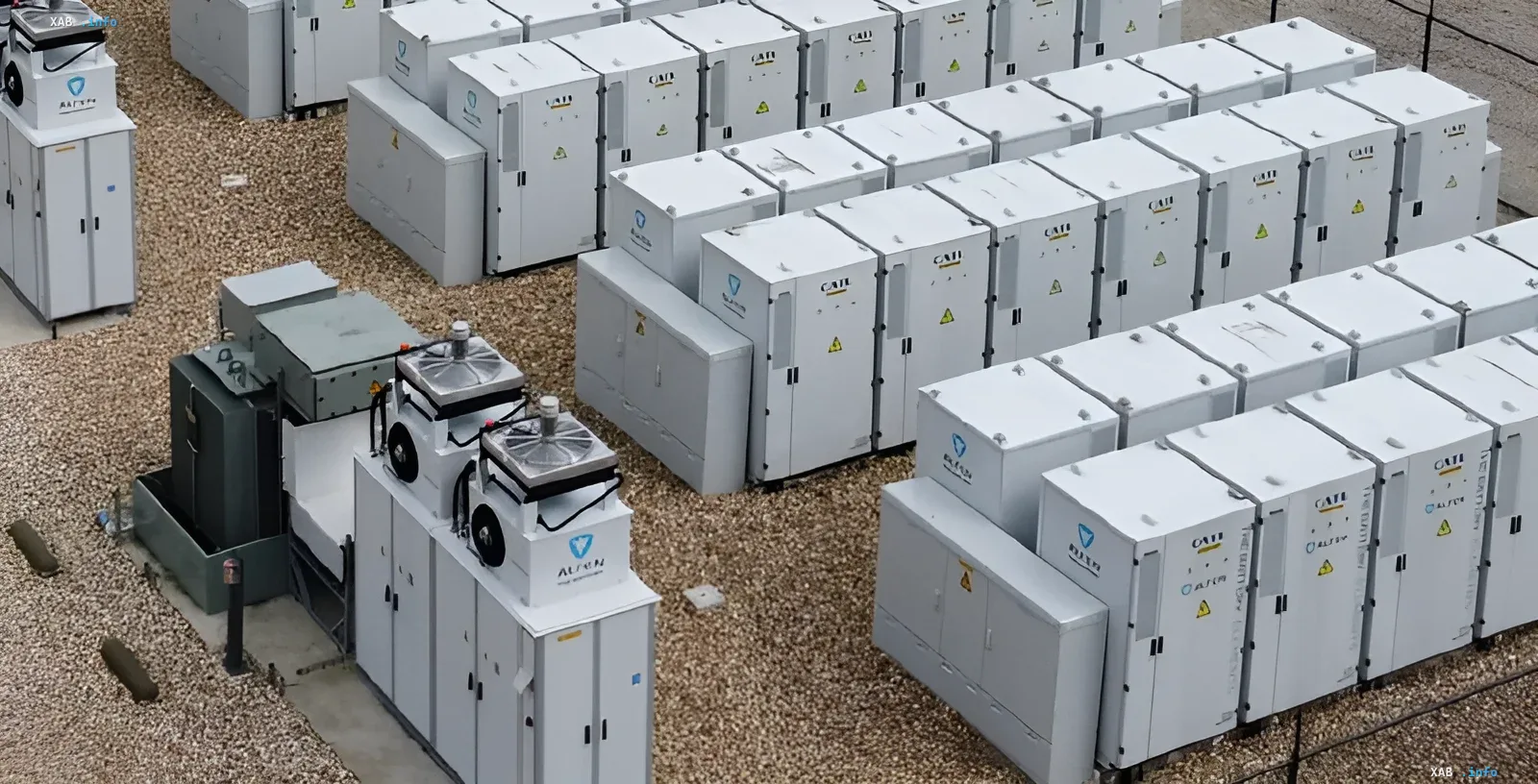 Industrielle Container mit Natrium-Ionen-Batterien von CATL und Alfen, installiert auf einer offenen Fläche zur Energiespeicherung