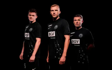 FC Polissya players in new black kit with 'Wolf Constellation' symbolism ahead of match against Copenhagen