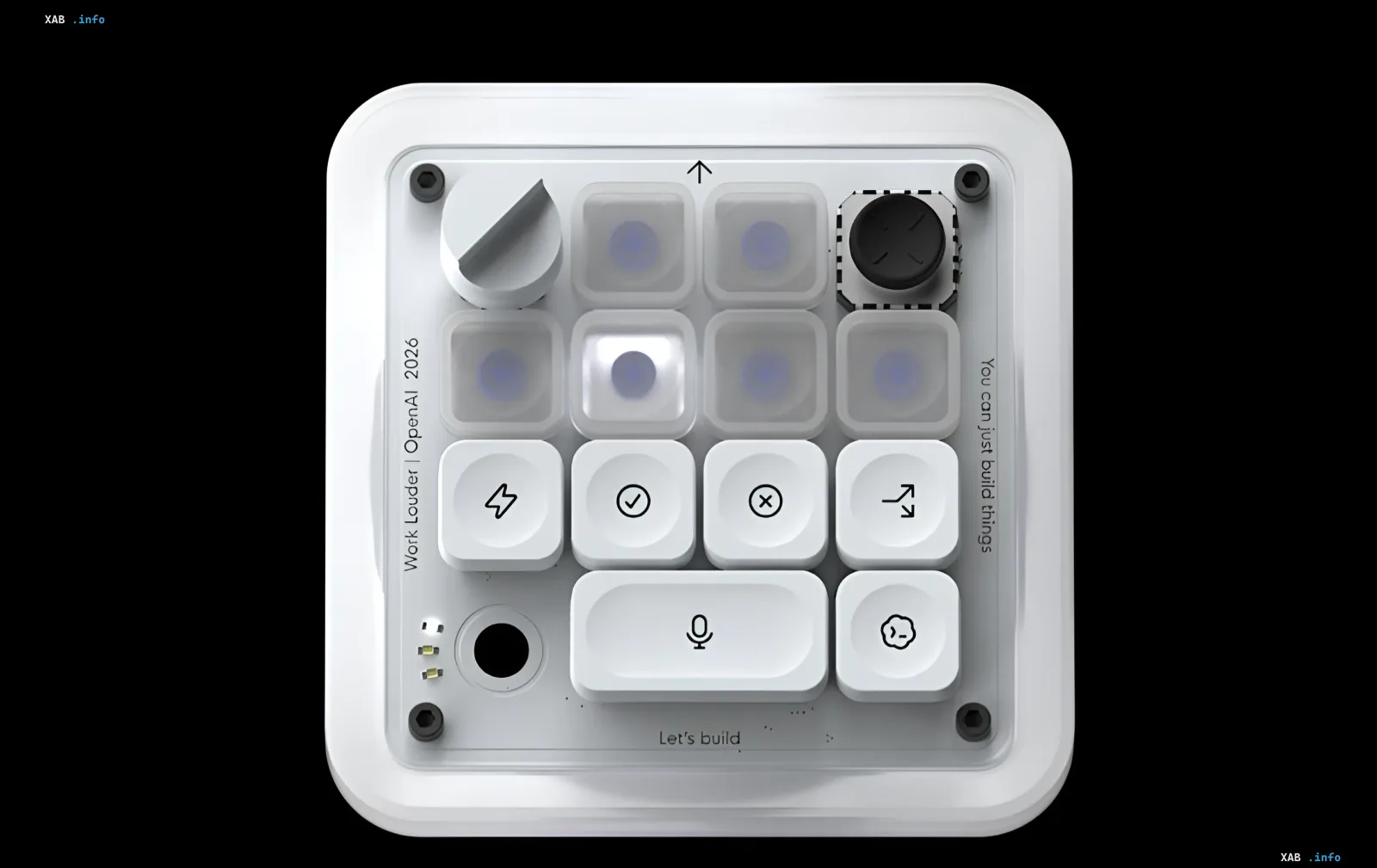 Konzeptart der OpenAI Codex Micro-Tastatur mit Tasten zur Steuerung von KI-Coding