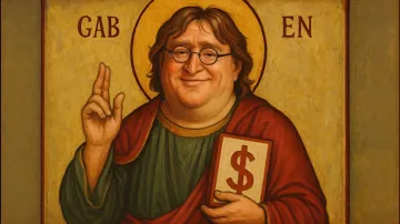 Parody icon of Gabe Newell with a dollar sign, symbolizing the myth of AI profitability in games per Steam data