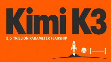 Logo von Kimi K3 mit der Aufschrift 2,5 Billionen Parameter und einer Rakete, die den Aufstieg an die Spitze der Frontend Code Arena-Rangliste symbolisiert