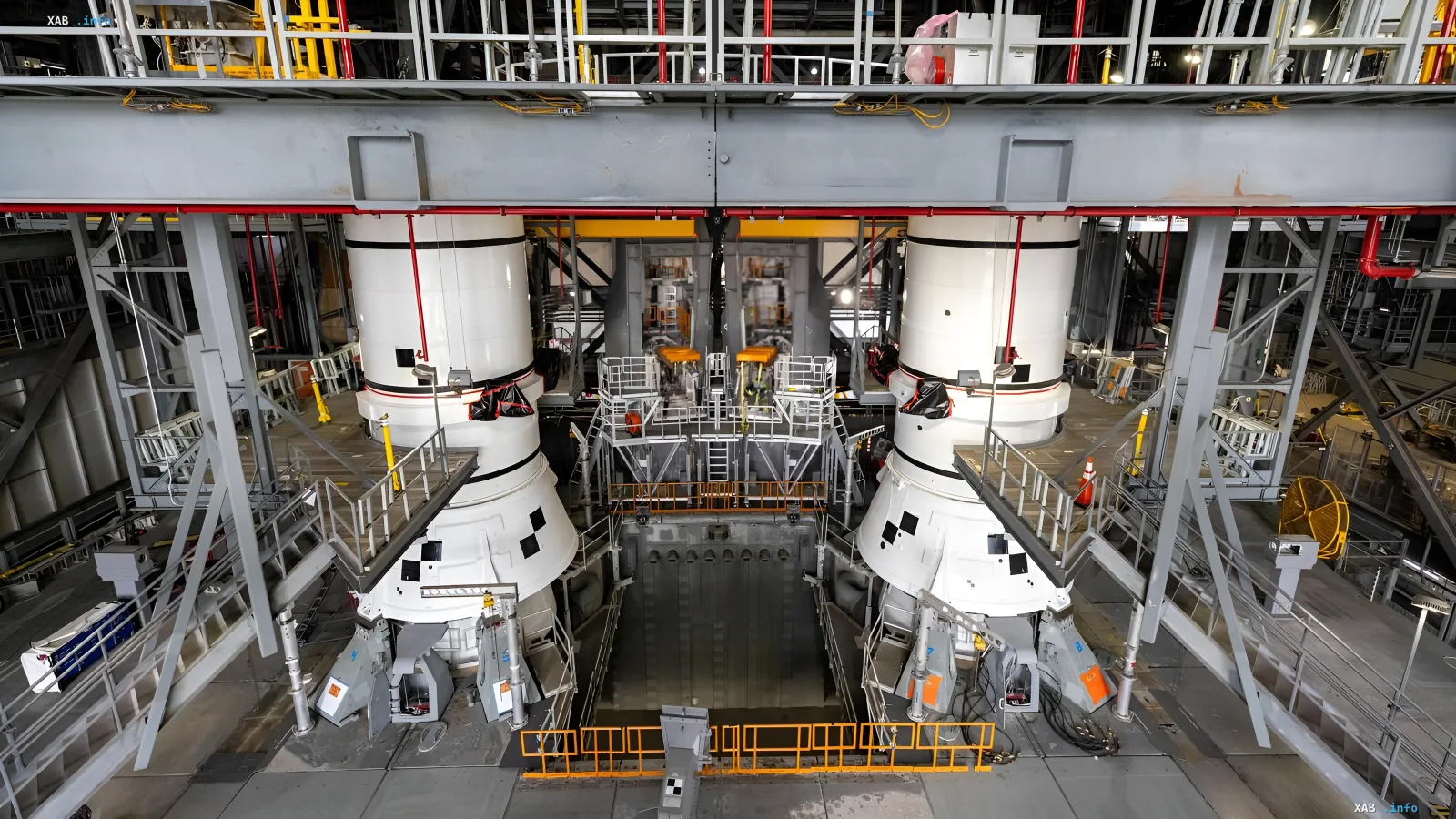 Assembly of SLS rocket engines for the Artemis III mission at NASA's facility