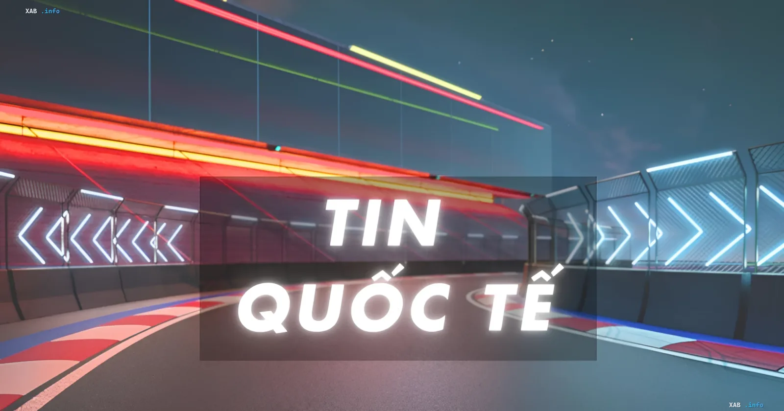 Grafische Überschrift 'TIN QUỐC TẾ' (Internationale Nachrichten) vor einer futuristischen Strecke mit Neonlichtern, die die globale Resonanz der Reformen der japanischen Kaiserfamilie symbolisiert
