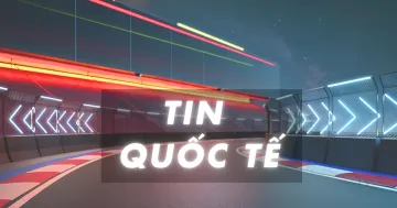 Grafische Überschrift 'TIN QUỐC TẾ' (Internationale Nachrichten) vor einer futuristischen Strecke mit Neonlichtern, die die globale Resonanz der Reformen der japanischen Kaiserfamilie symbolisiert