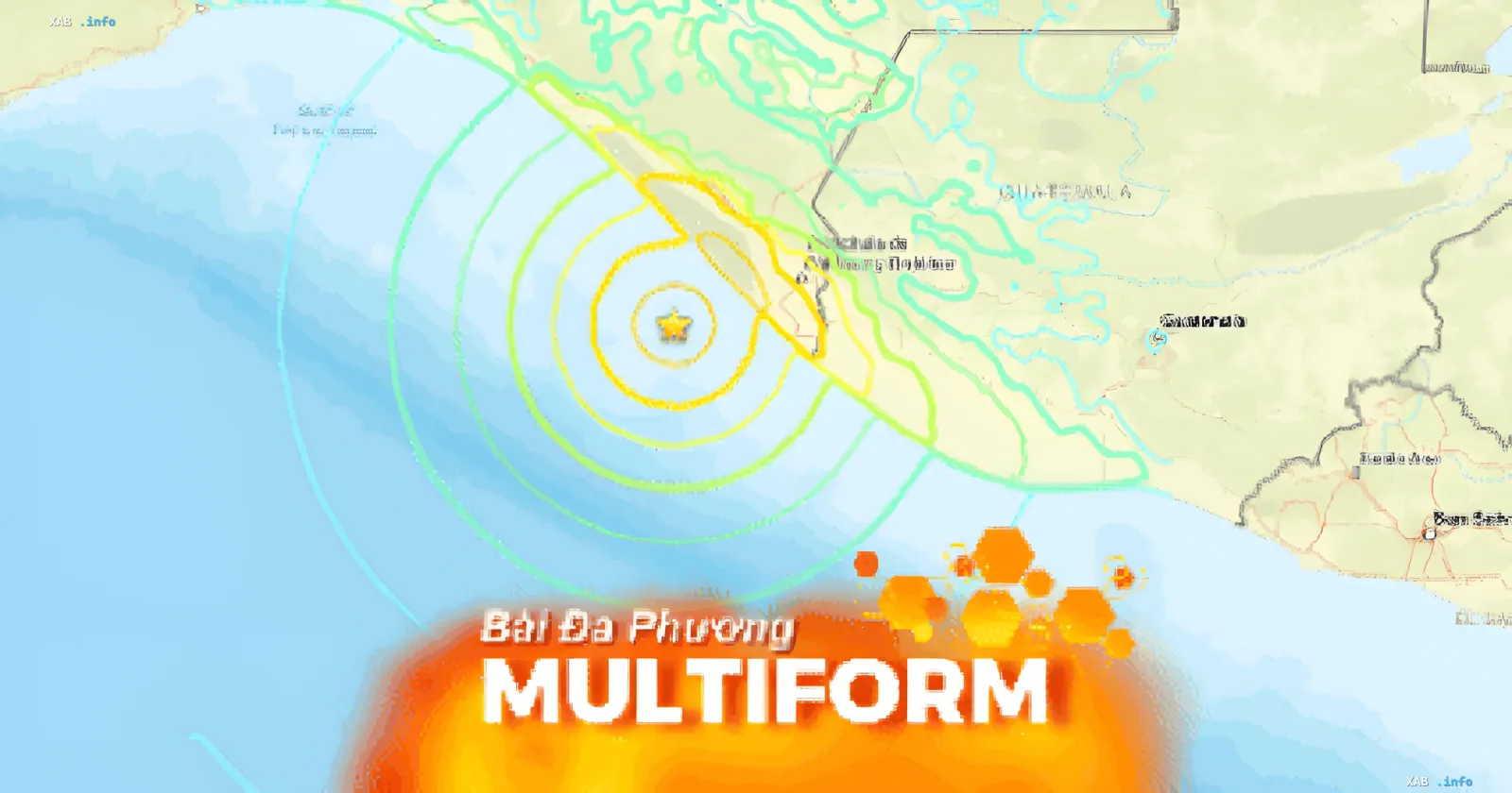 Map of the epicenter of a 7.3 magnitude earthquake off the coast of Mexico, showing the radius of impact and danger zone