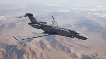 Israelischer elektronischer Kampfdrohne Ellyon im Flug über bergigem Gelände