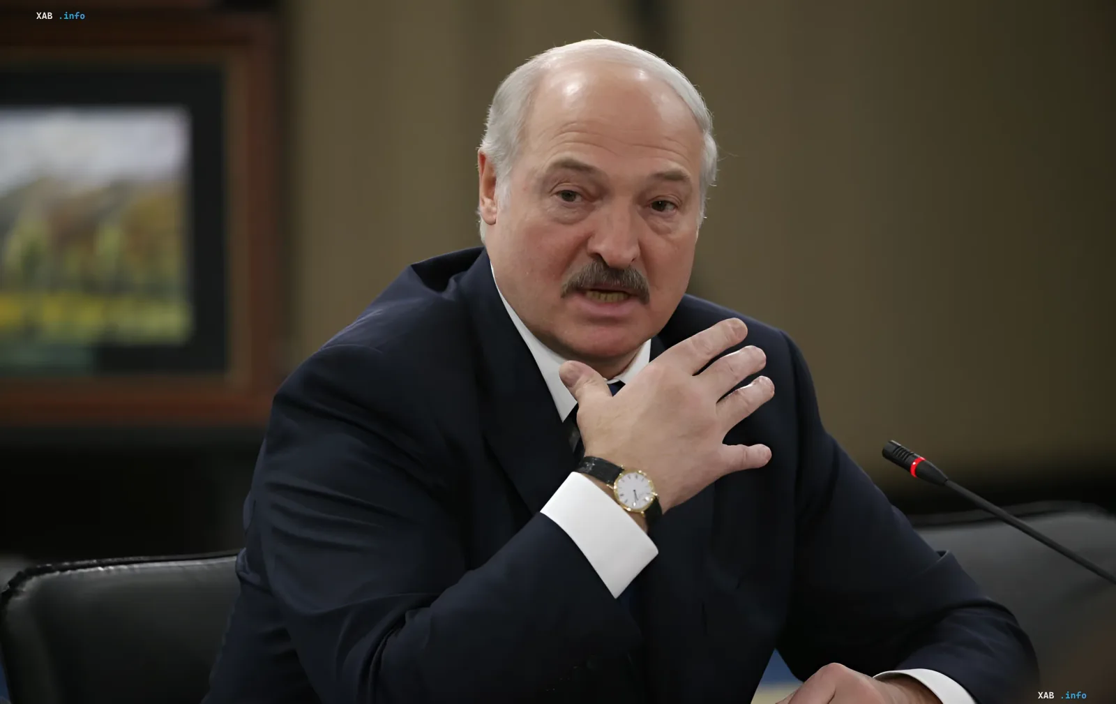 Олександр Лукашенко під час засідання жестом підкреслює загрозу відправки некомпетентних працівників на кордон з Україною