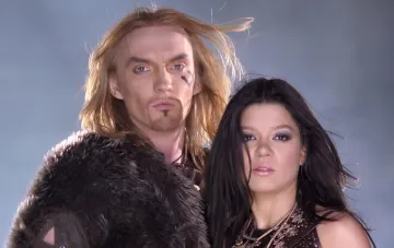 Alexander Garbarchuk and Ruslana Lyzhychko, winners of Eurovision-2004, captured in a frame from their famous performance