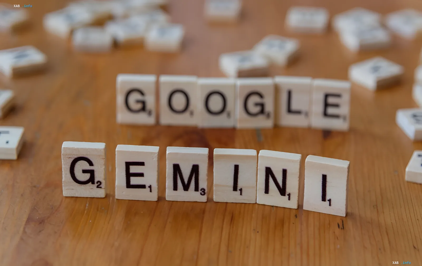 Деревянные фишки с надписями Google и Gemini на деревянном столе, символизирующие обновление линейки ИИ-моделей Google Gemini