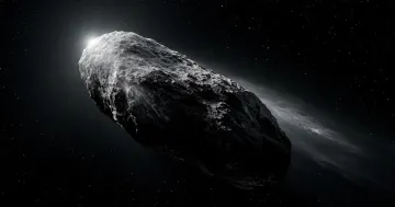 Asteroid 1998 SH2, transformed into a comet, with a bright tail against a starry sky