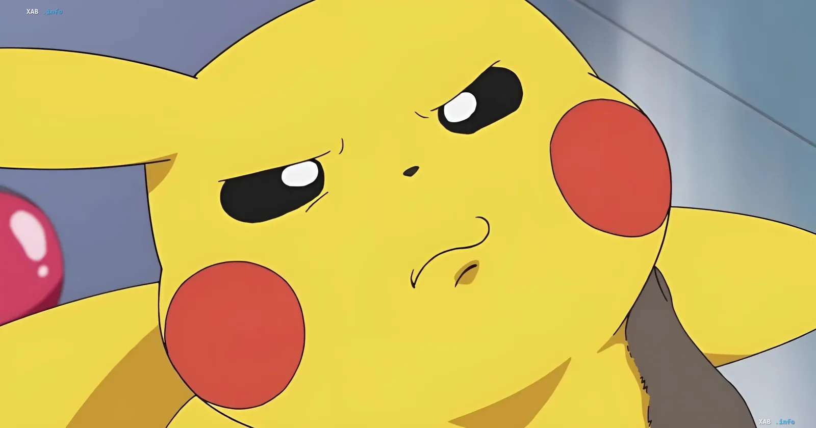 Pikachu mit unzufriedenem Gesichtsausdruck, der Nintendos Reaktion auf die Patentablehnung symbolisiert