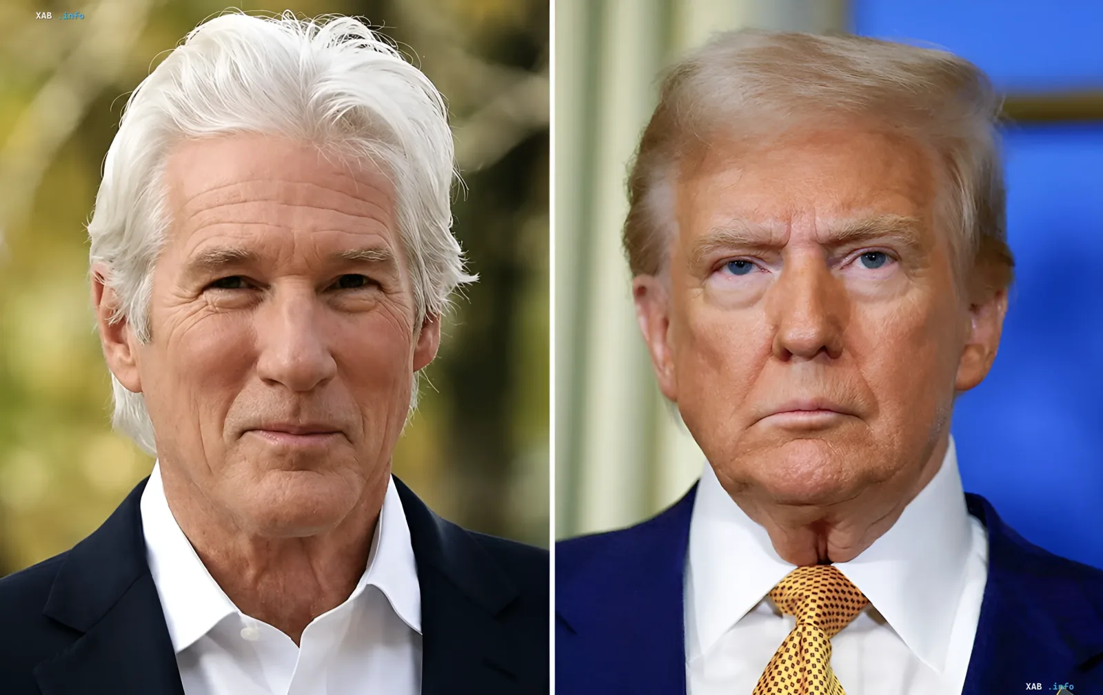 Vergleichsfoto von Richard Gere und Donald Trump im Kontext der Kritik von Gere an Trump als Betrüger mit beschädigter Persönlichkeit