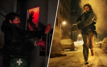 Comparison of scenes from Resident Evil: left — Chris Redfield from the game, right — Austin Abrams as Redfield in the new movie reboot