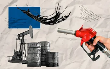 Рост цен на топливо в Украине: нефтяная вышка, бочки с нефтью и пистолет заправки бензина