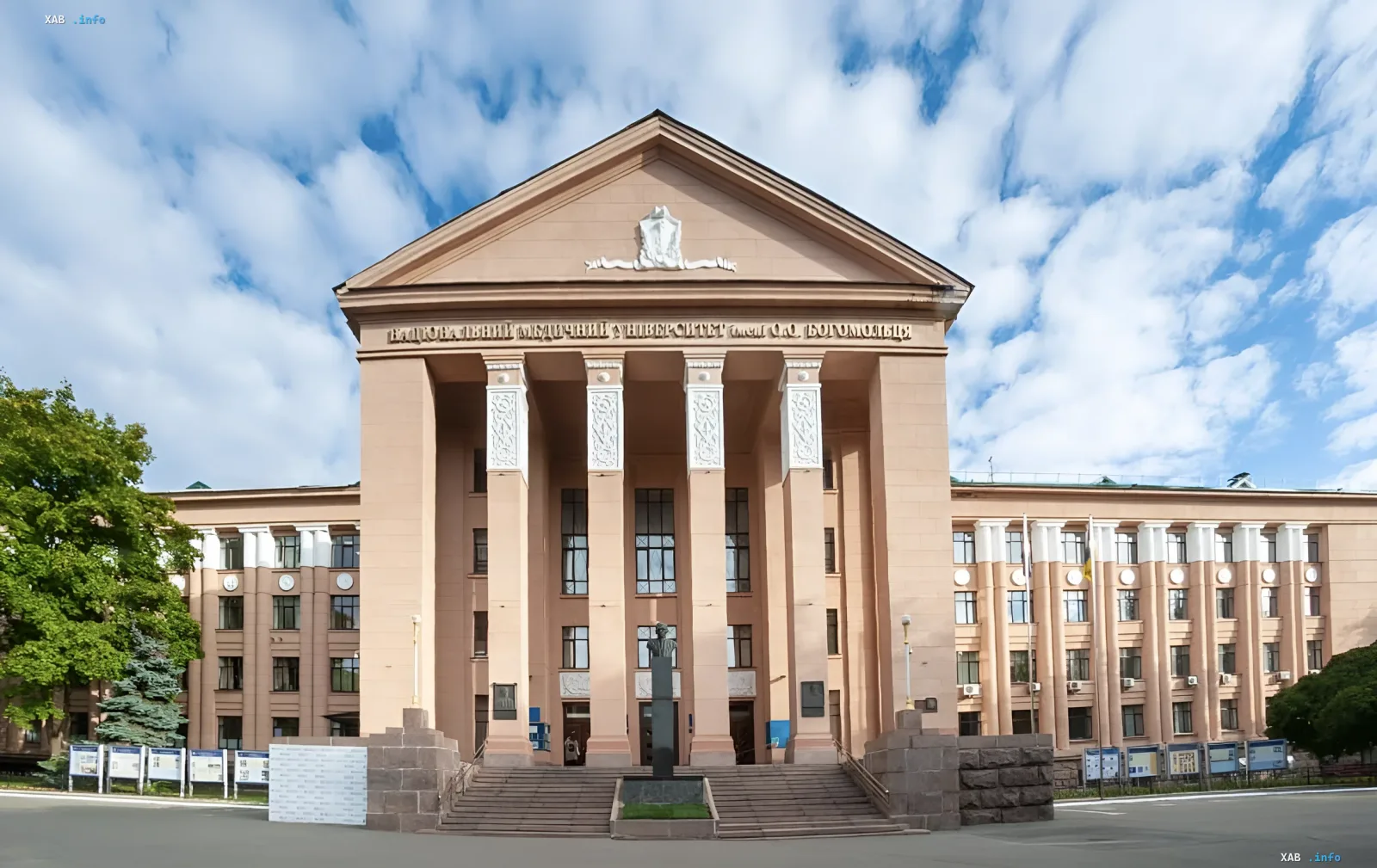 Главное здание Национального медицинского университета имени Богомольца в Киеве на фоне голубого неба