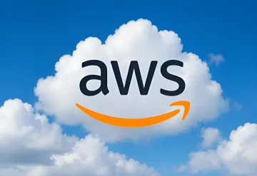 AWS logo against a backdrop of clouds, symbolizing Amazon's investment in OpenAI and its growing stake in the company
