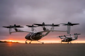 Joby Aviation aircraft on the runway at sunset, symbolizing the future of electric air taxi in Florida