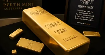 Мировой рекорд золота: гигантский 500-килограммовый слиток от Монетного двора Перта с сертификатом рекорда