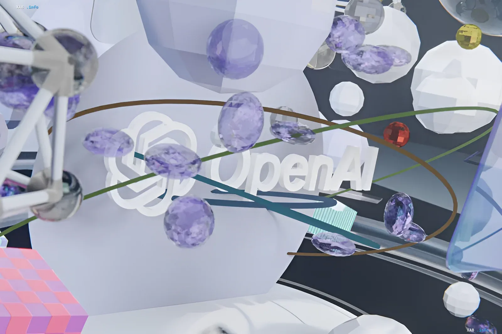 OpenAI logo surrounded by abstract crystals and geometric shapes, symbolizing technological breakthrough and price reduction for GPT-5.6