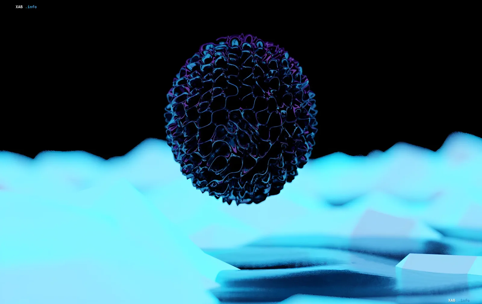 Symbolic image of a futuristic robot-mother: dark textured sphere floating over a glowing landscape — metaphor for the fake invention that overshadowed real scientific breakthroughs