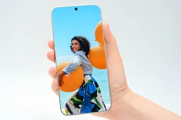 Tecno Smartphone-Konzept mit einem rahmenlosen Bildschirm, der ein lebendiges Bild auf dem Display zeigt