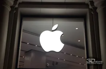 Leuchtendes Apple-Logo an der Schaufensterfassade in London, das den Konflikt des Unternehmens mit den britischen Behörden über iCloud-Privatsphäre und die Weigerung, Hintertüren zu schaffen, symbolisiert