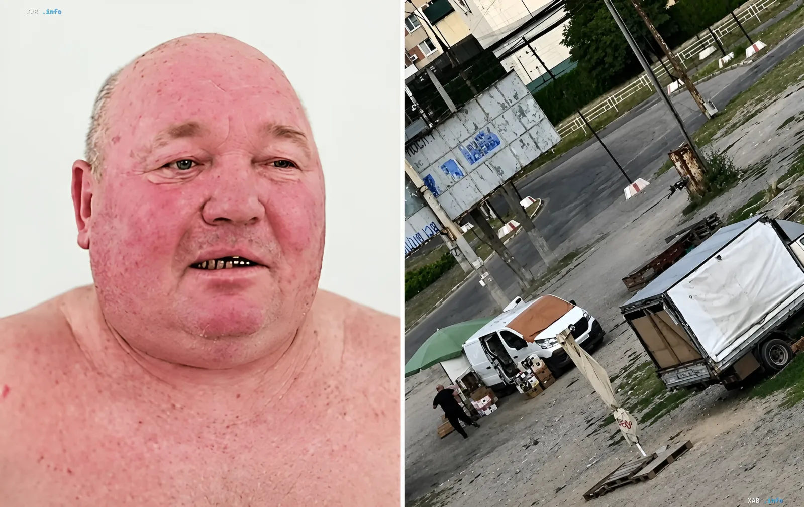 Фотография торговца овощами в Херсоне и его ларек, ставшие целью атаки российского БПЛА