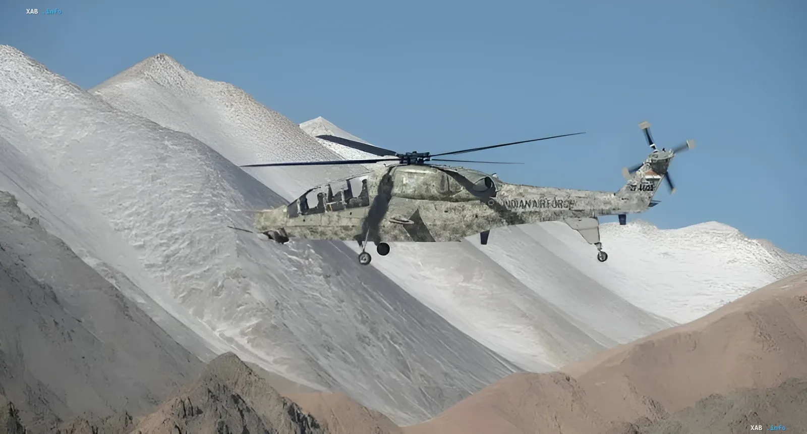 Indian Army helicopter in high-altitude terrain, showcasing operation at extremely low temperatures