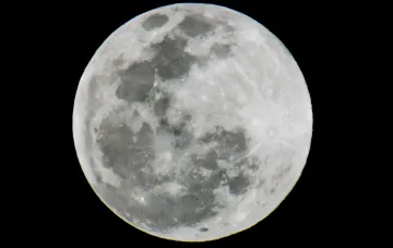Full Moon with visible craters, including a new crater from the impact of a SpaceX rocket debris