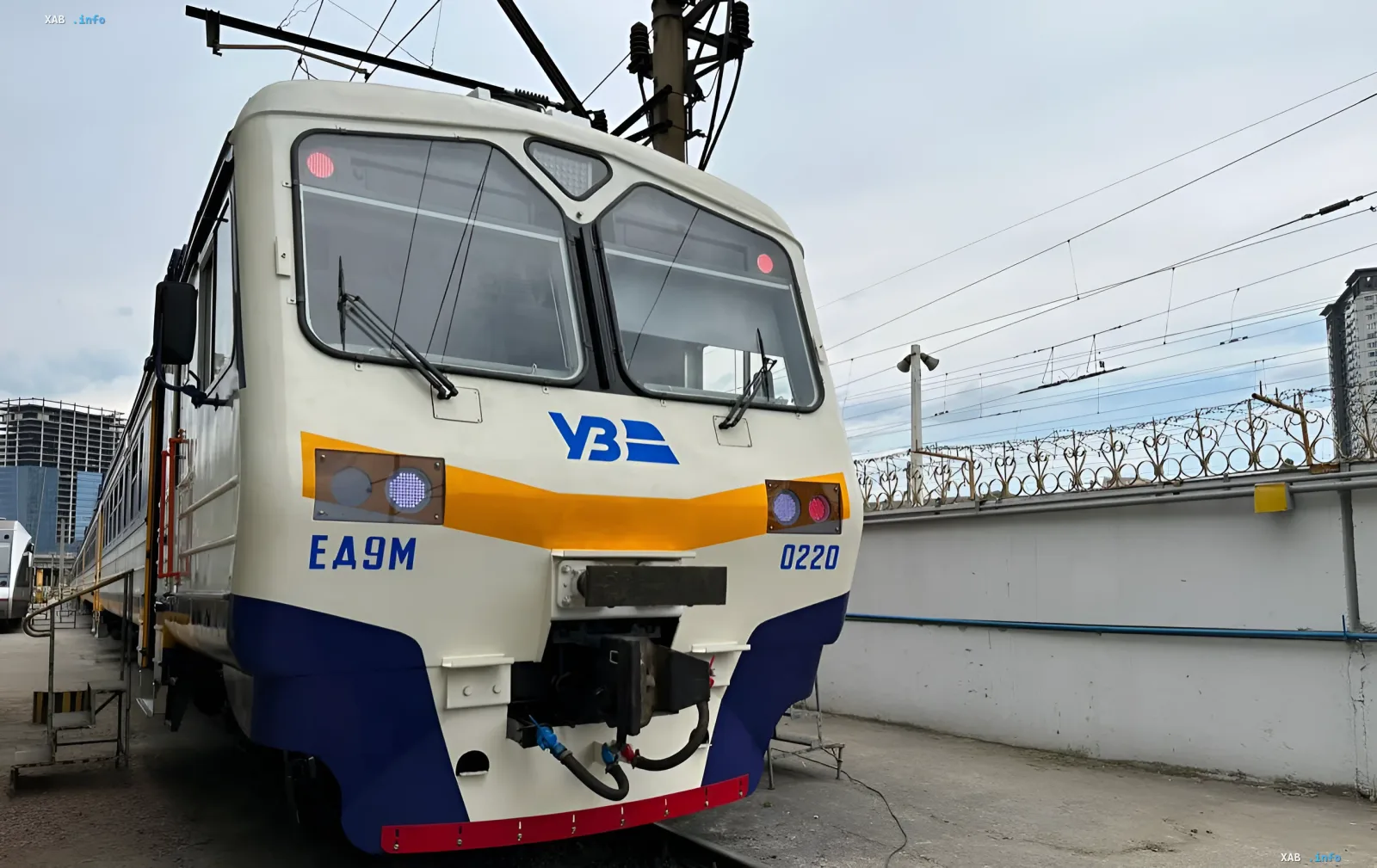 Ukrzaliznytsia electric train model E49M at the station, illustrating new passenger safety rules