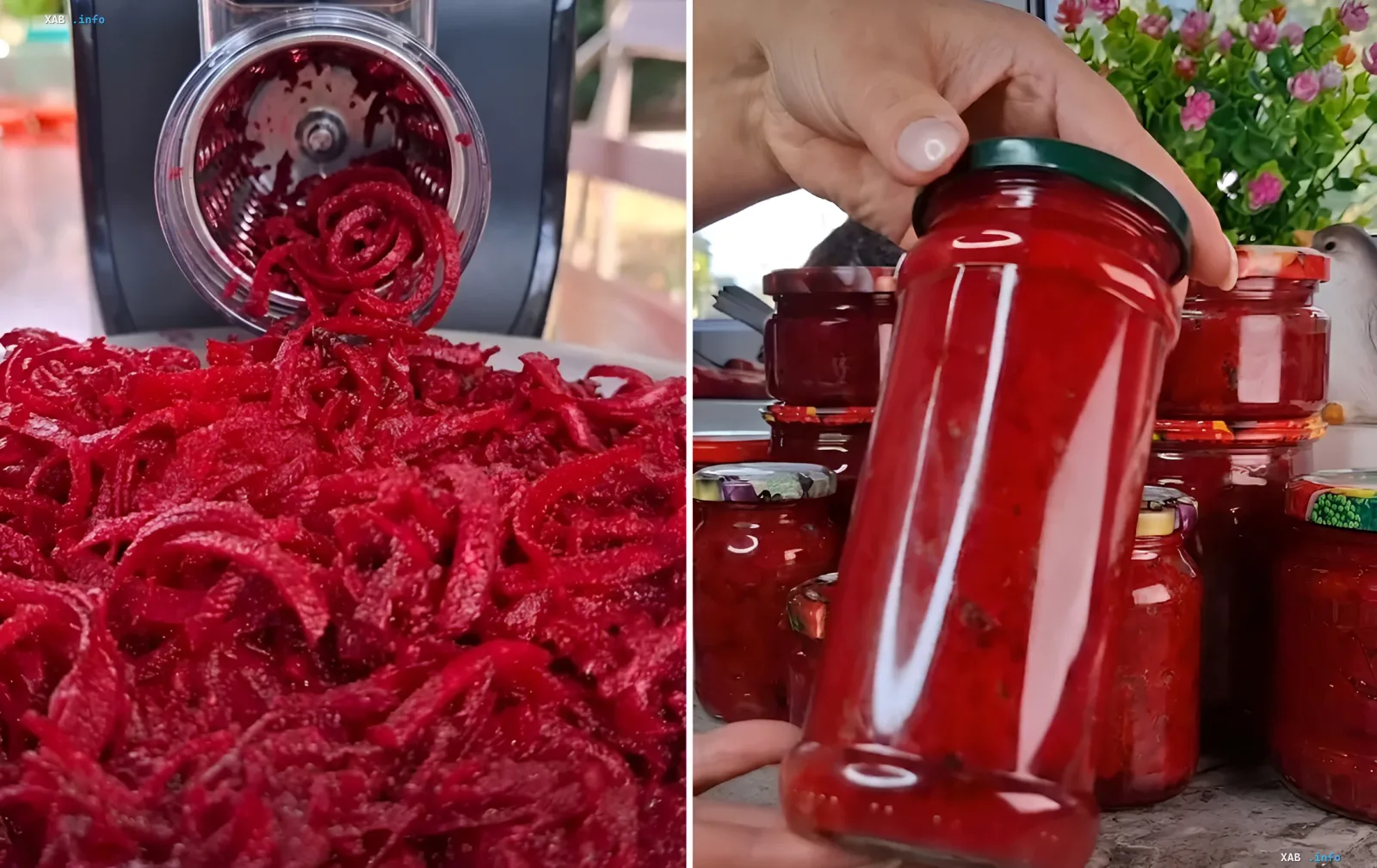 Preparing summer borscht in a jar: beetroot slicing and canning in glass jars