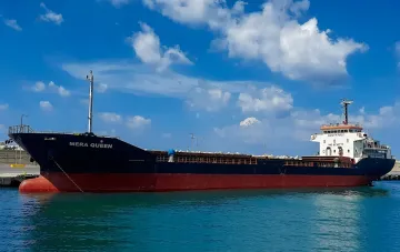 Cargo ship Mera Queen at the port, involved in the Black Sea attack incident