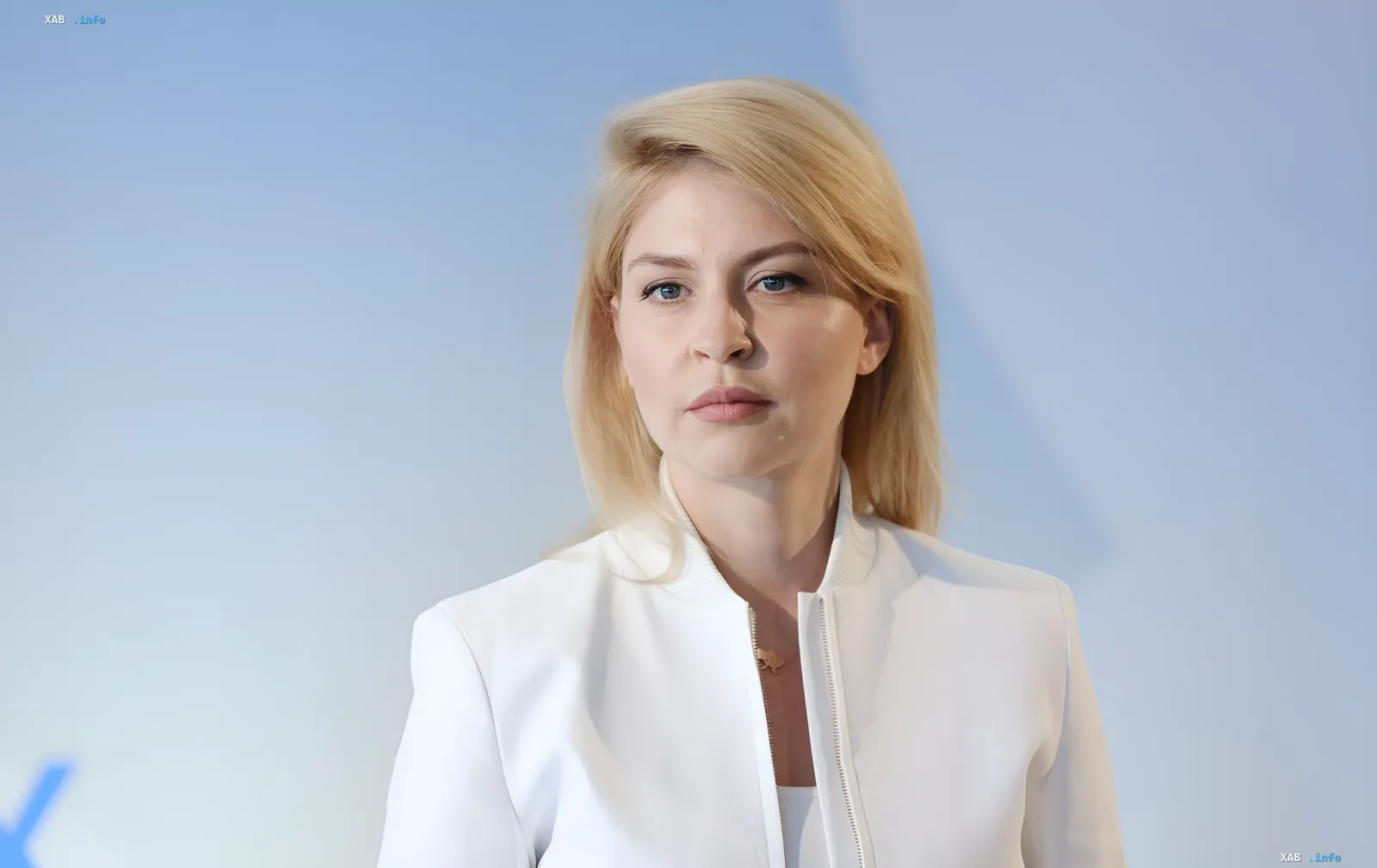 Ольга Стефанишина, бывший посол Украины в США, в белом костюме на фоне голубого неба, в контексте дела о незаконном обогащении