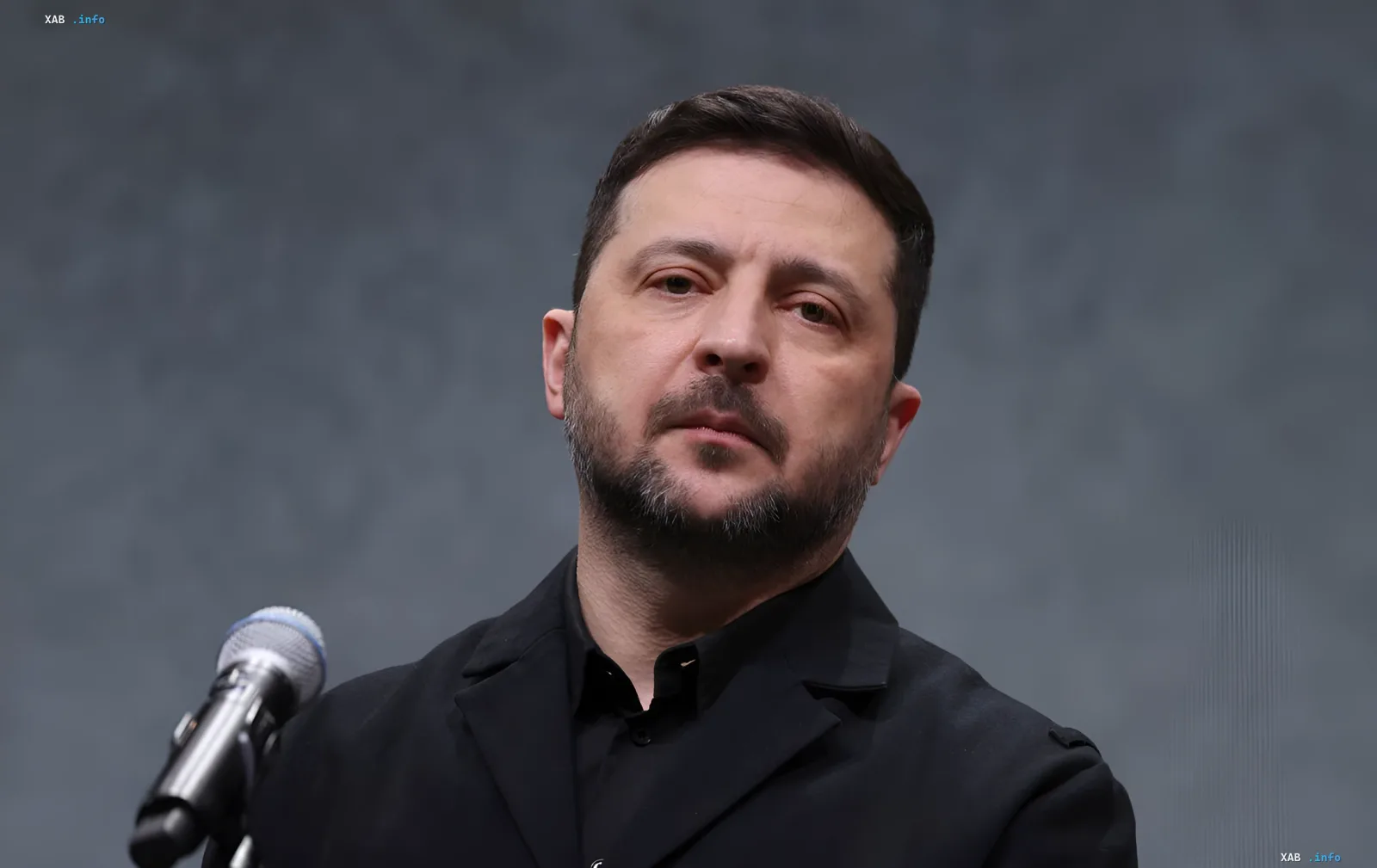 Президент Украины Владимир Зеленский на фоне микрофона, готовый к визиту в Сербию для обсуждения евроинтеграции
