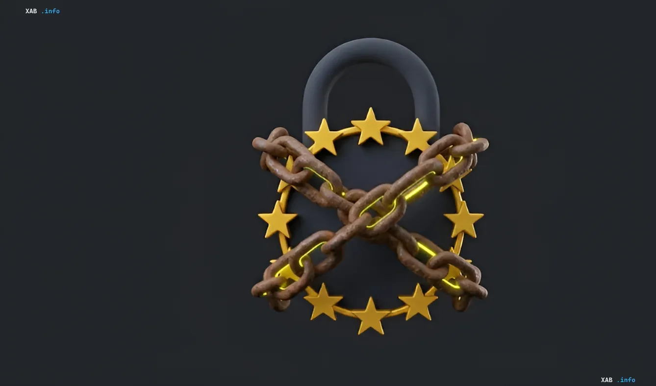 Schloss mit Kette und EU-Sternen, das die Herausforderungen des Beitritts der Ukraine zur Europäischen Union symbolisiert