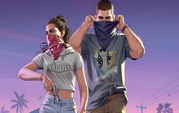 Персонажи GTA 6 в стиле аниме с оружием на фоне заката, иллюстрирующие тему эксклюзивного показа игры на Netflix 27 августа и дискуссий о 30 FPS