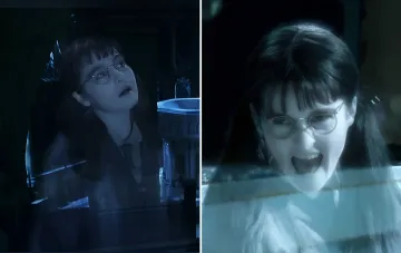 Shirley Henderson als Heulende Myrtle: ikonische Szene aus 'Harry Potter und der Stein der Weisen', die ihre emotionale Darstellung zeigt