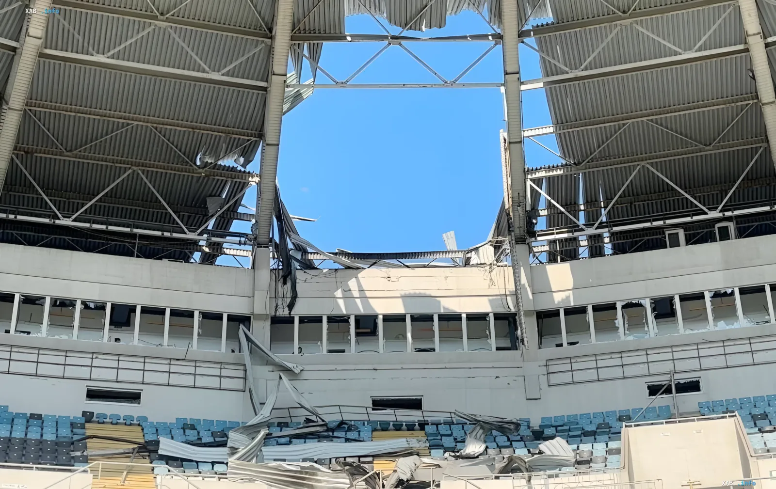 Destroyed Chornomorets stadium in Odesa after attack, damaged roof and stands