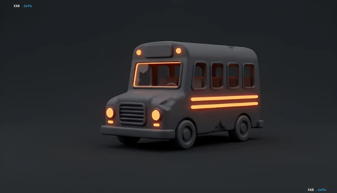 3D-модель школьного автобуса с включенными фарами, символизирующая инцидент с автобусом с детьми в Одессе