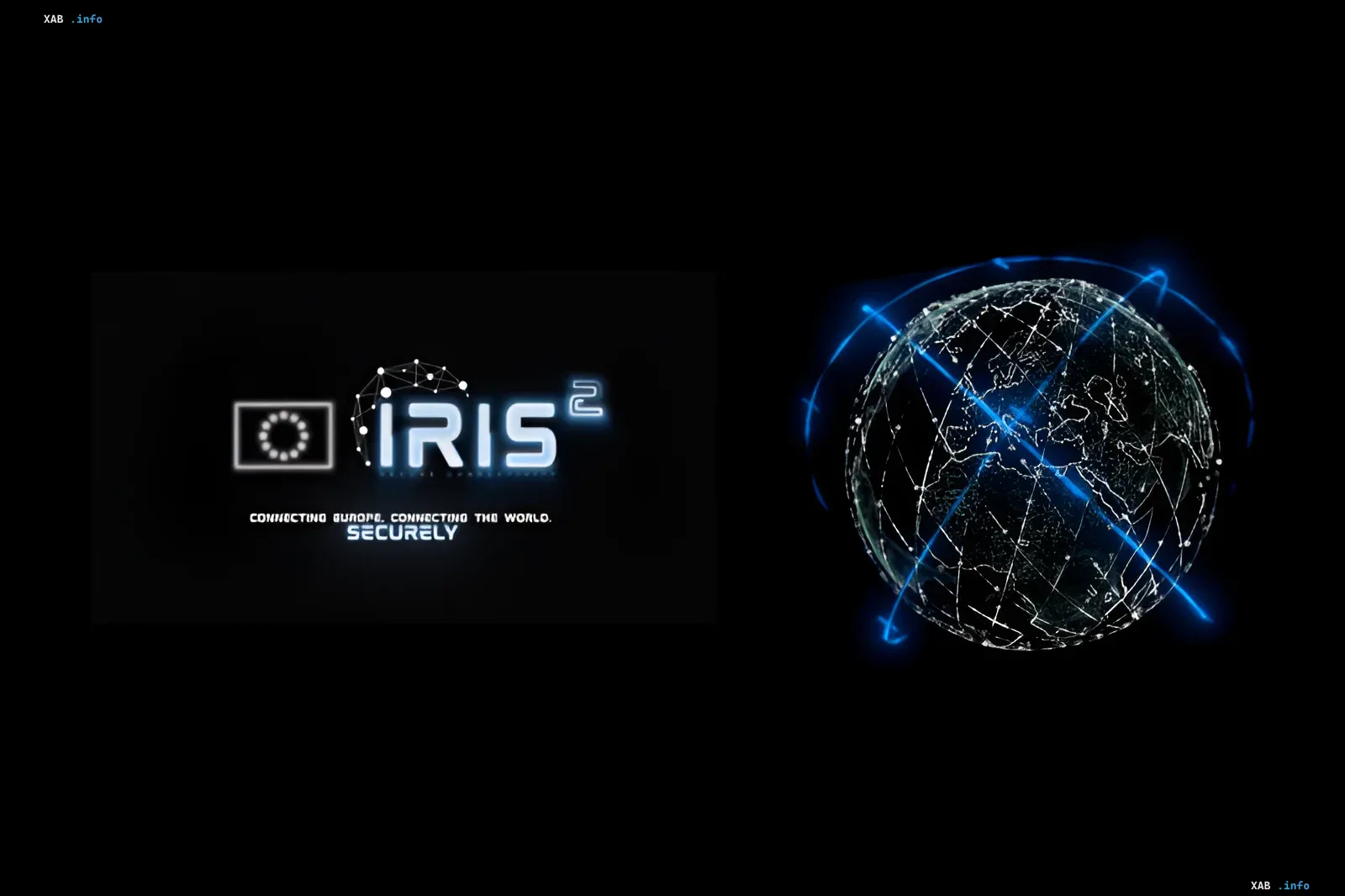 Логотип проекта IRIS² с глобусом и сетью спутниковых связей, символизирующий европейский план суверенной космической связи