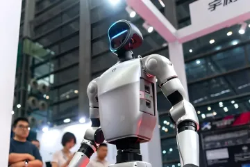 Humanoid-Roboter auf einer Messe in China, die die Dominanz der VR China bei der Roboterproduktion im Jahr 2026 veranschaulicht